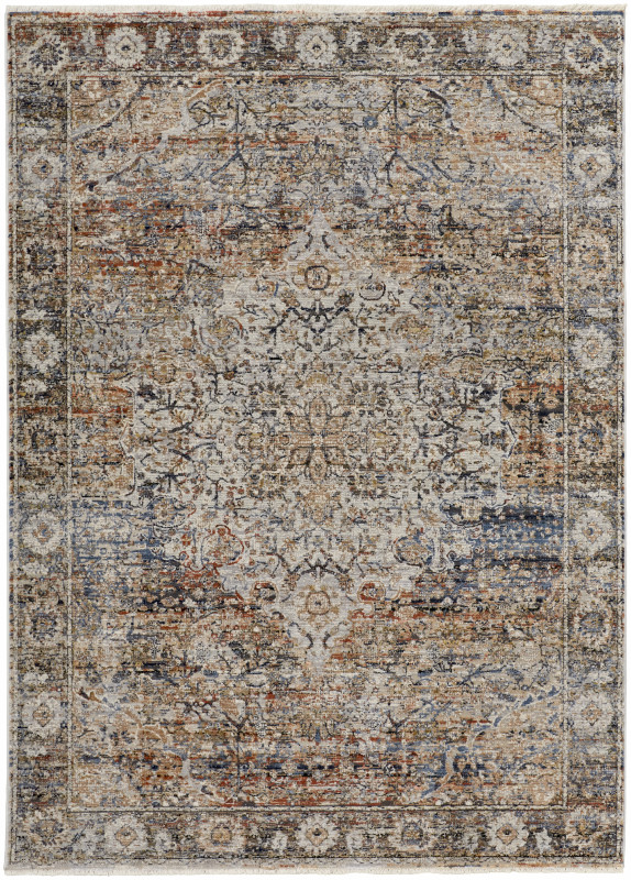 Kaia Transitional Medallion, Tan/Orange/Blue