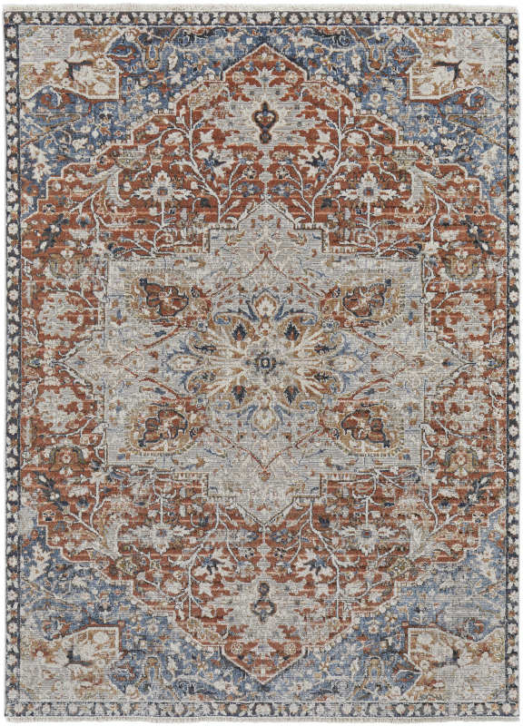 Kaia Transitional Medallion, Orange/Ivory/Blue