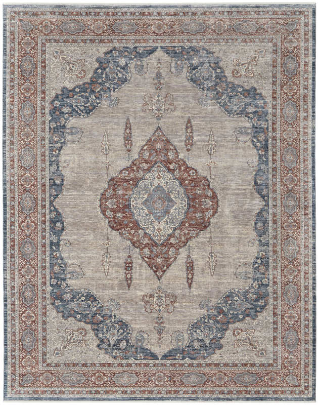 Marquette Transitional Medallion, Grey/Red/Blue