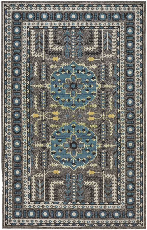 Foster Transitional Medallion, Grey/Blue/Green
