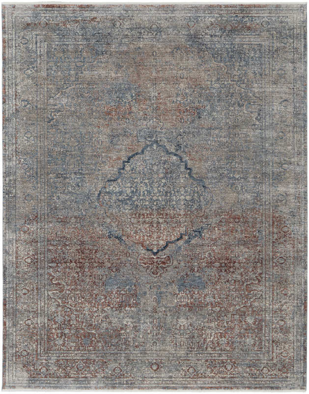 Marquette Transitional Medallion, Blue/Red/Grey