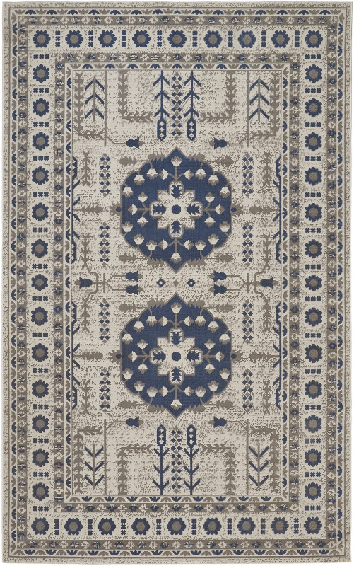 Foster Transitional Medallion, Blue/Grey/Ivory